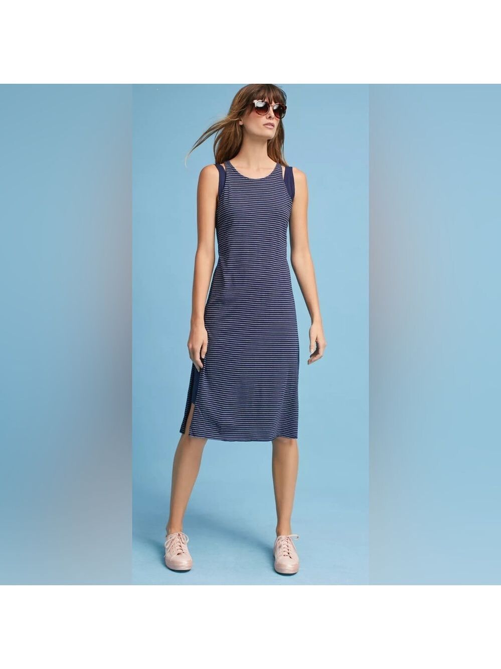 Michael Stars Anthropologie Navy and White Striped‎ Lined Tee L